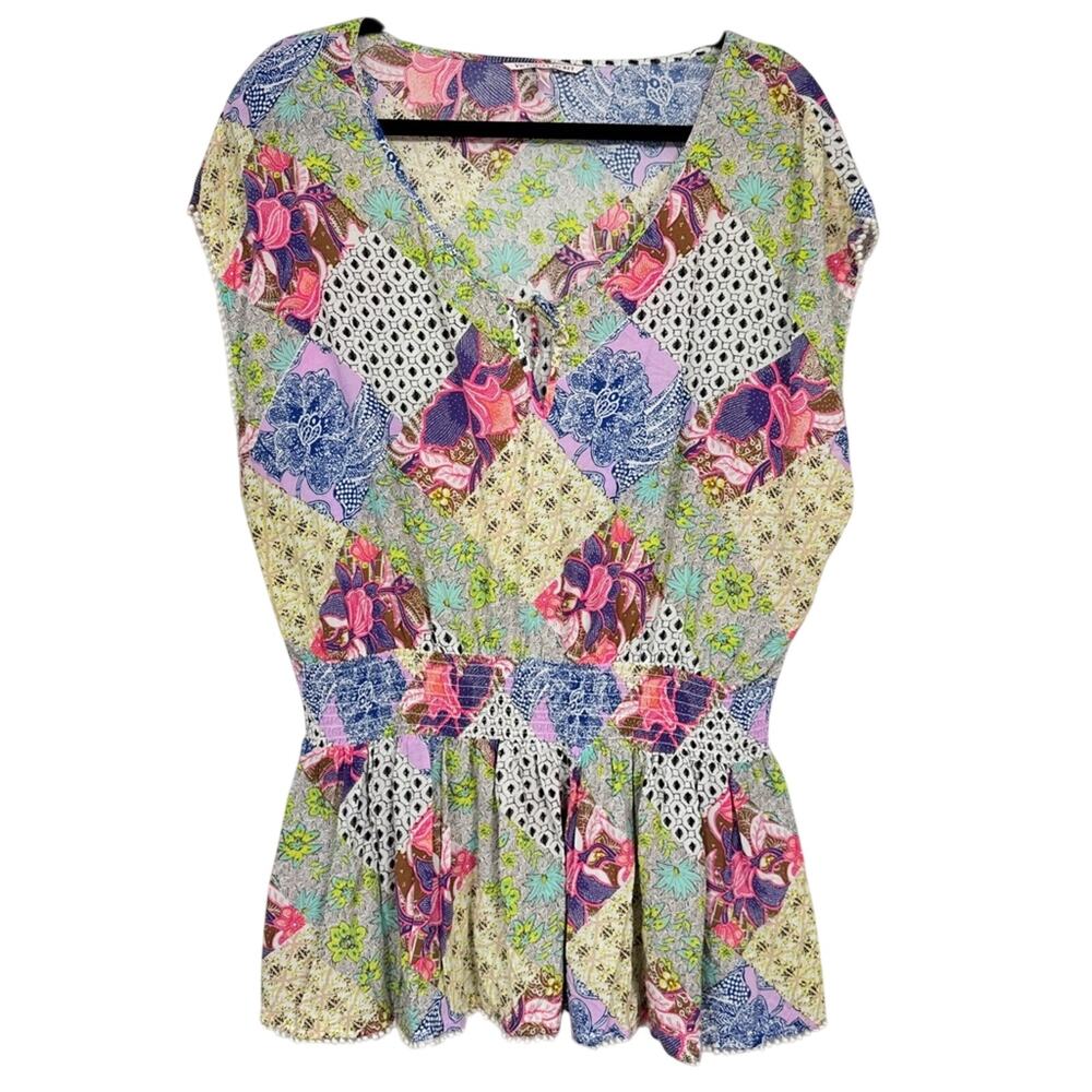 Victoria Secret Mutli Color Patchwork Peplum Tunic Womens M Boho Beachy Coverup